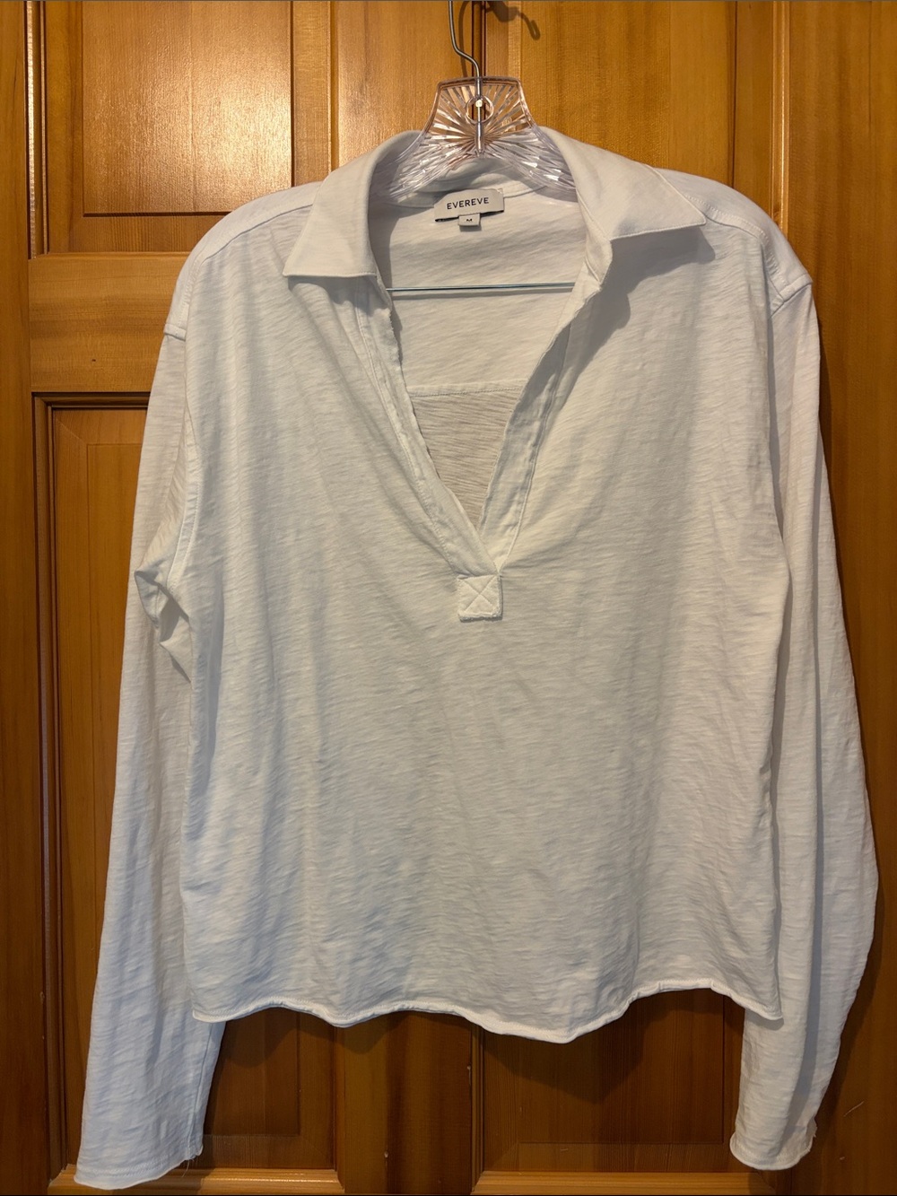 Evereve Cream Slub Knit Long Sleeve Polo